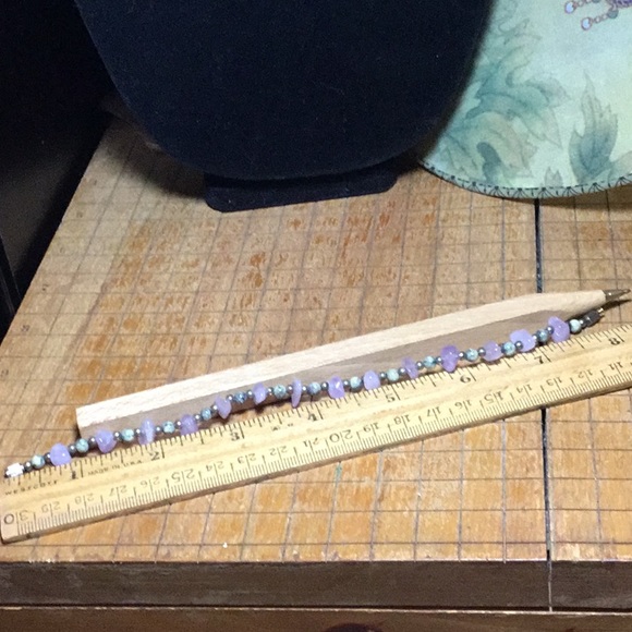 Semiprecious Jasper Stone Amethyst Crystal Brass 8”L Bracelet EVC Barrel Clasp - Picture 5 of 7